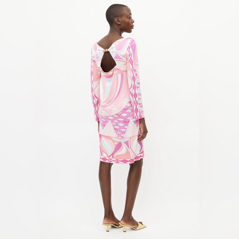 Emilio Pucci Firenze Long Sleeve Midi Dress Knee Length As Is Sz 4 Silk - Picture 6 of 10